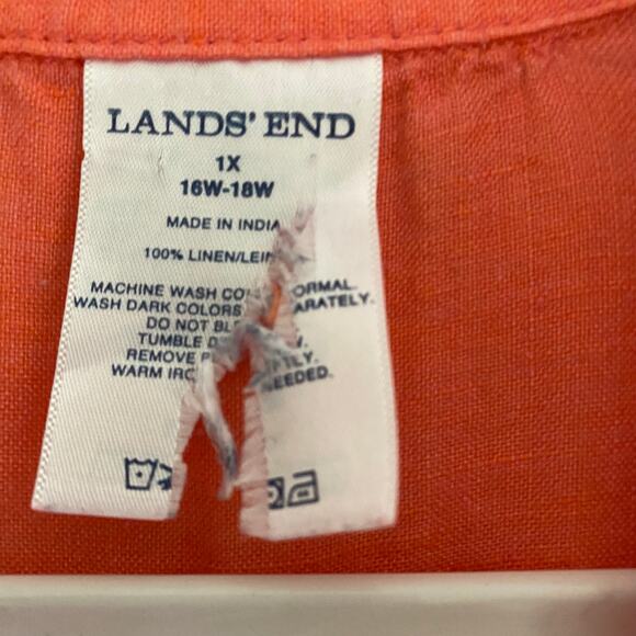 Land's End Linen Blouse Button Top Coral Orange Womens Size 1X Plus Size - Picture 6 of 6